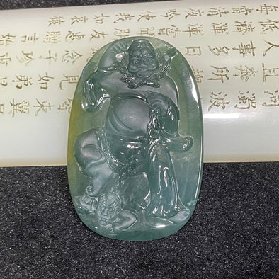 Type A Icy Blueish Green Jade Jadeite Zhong Kui Pendant - 34.3G 66.2 by 44.5 by 6.6mm - Huangs Jadeite and Jewelry Pte Ltd