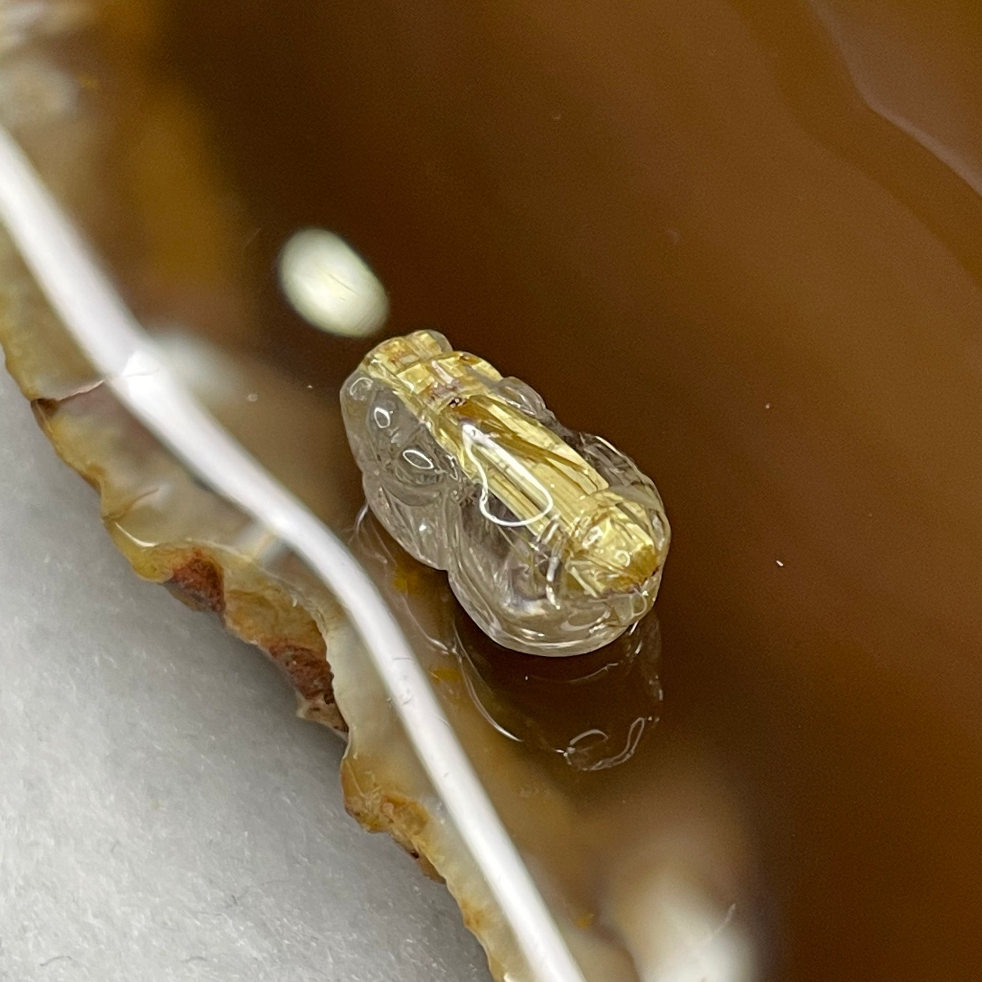 Natural Golden Rutilated Quartz Pixiu 1.23g 14.7 by 7.7 by 6.7mm - Huangs Jadeite and Jewelry Pte Ltd