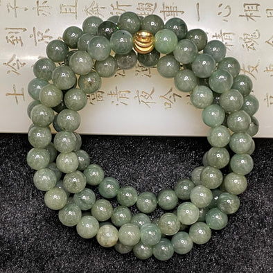 Type A Burmese Oily Green Jade Jadeite Necklace - 69.4g 7.3mm/bead 108 beads - Huangs Jadeite and Jewelry Pte Ltd