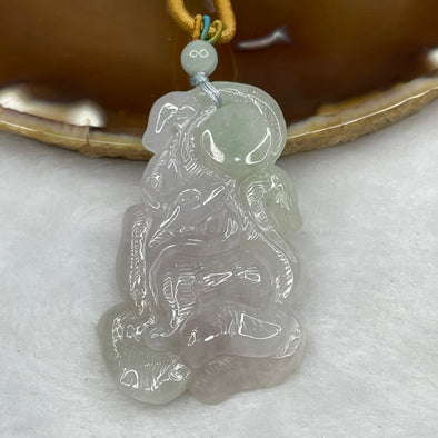 Type A Lavender and Green Jade Jadeite Nine Tail Fox Necklace - 25.2g 51.6 x 32.4 x 9.6mm - Huangs Jadeite and Jewelry Pte Ltd