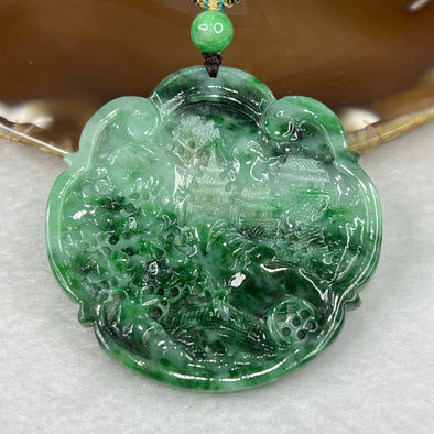 Grand Master Certified Type A Spicy Green Jade Jadeite Shan Shui Pendant 43.92g 56.4 by 56.4 by 5.6 mm - Huangs Jadeite and Jewelry Pte Ltd