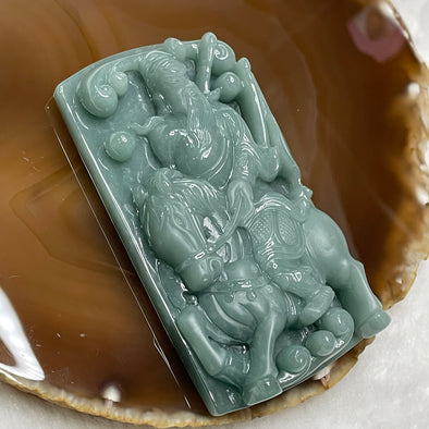 Type A Blueish Green Jade Jadeite Guan Gong on Champion Stallion 115.53g 81.6 by 47.3 by 14.2mm - Huangs Jadeite and Jewelry Pte Ltd