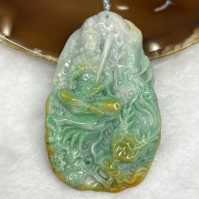 Type A Green and Yellow Guan Yin & Dragon Jade Jadeite Pendant 71.22g 75.5 by 48.6 by 11.3mm - Huangs Jadeite and Jewelry Pte Ltd