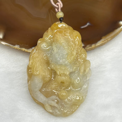 Grand Master Certified Type A Semi Icy Yellow Jade Jadeite Dragon Pendant 74.84g 74.5 by 48.4 by 14.3 mm - Huangs Jadeite and Jewelry Pte Ltd