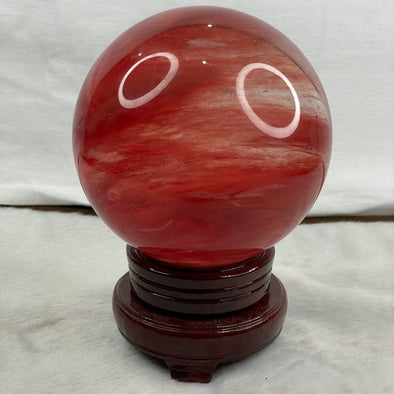 Natural Cherry Quartz Crystal Ball Display with Wooden Stand 2800g 194 by 120 by 120mm - Huangs Jadeite and Jewelry Pte Ltd
