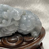 Type A Blueish Lavender Jade Jadeite Pixiu & Ruyi Display with Wooden Stand: Pixiu: 373.1g 93.1 by 43.1 by 43.7mm With Stand: 747.5g 215.4 by 111.5 by 99.6mm - Huangs Jadeite and Jewelry Pte Ltd