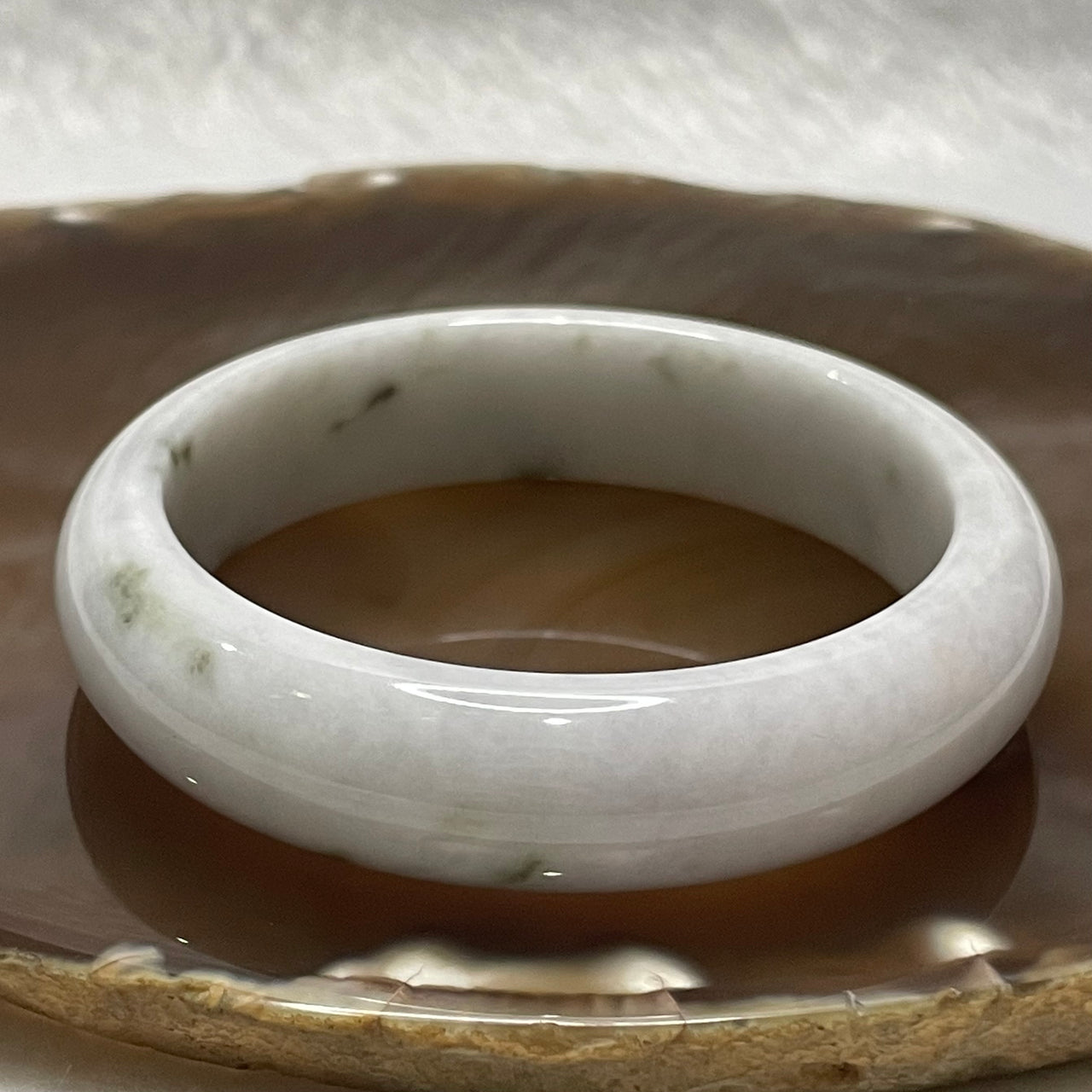 Type A Faint Lavender with Green Patches Jade Jadeite Bangle - 61.49g Inner Diameter 55.1mm Thickness 14.5 by 8.1mm - Huangs Jadeite and Jewelry Pte Ltd