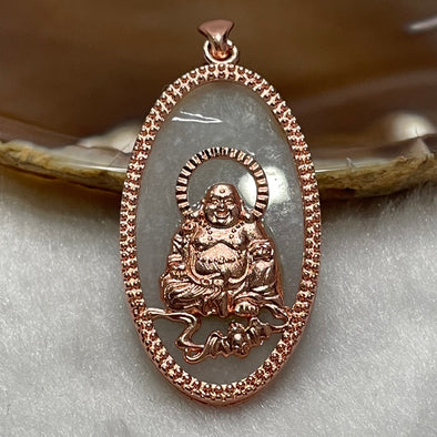 Type A Faint Green Jade Jadeite Milo Laughing Buddha with 925 Silver Pendant - 10.40g 48.8 by 22.7 by 4.7mm - Huangs Jadeite and Jewelry Pte Ltd