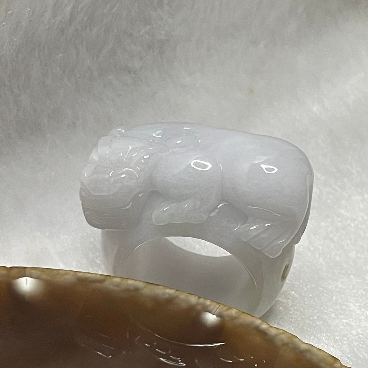 Type A Faint Lavender Jade Jadeite Pixiu - 29.05g US 10 HK 22 Inner Diameter 20.1mm Thickness 17.3 by 11.3mm - Huangs Jadeite and Jewelry Pte Ltd