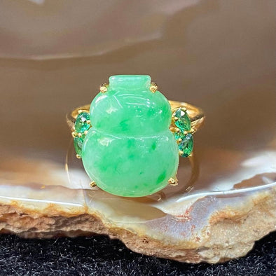 Type A Burmese Jade Jadeite Hulu 18k gold Ring - 2.51g US5.45 HK12.5 inner diameter 16.3mm - Huangs Jadeite and Jewelry Pte Ltd