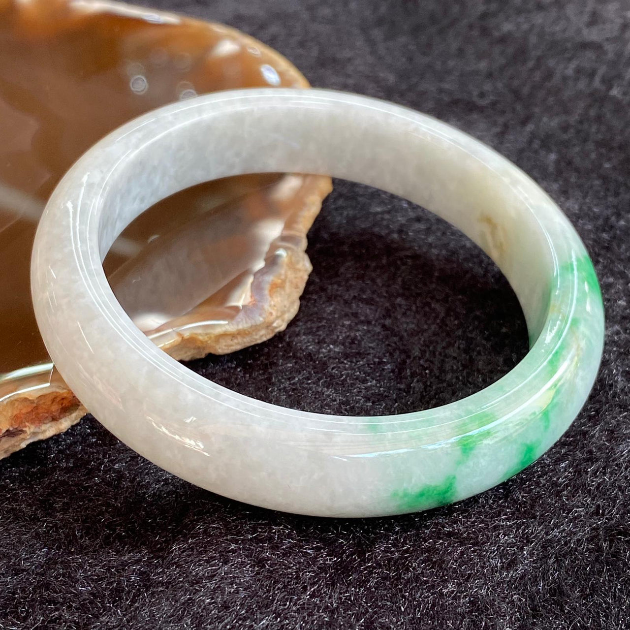 Type A Lavender Green Yellow Jadeite Bangle - 56.80g inner diameter 57.4mm Thickness 12.8mm by 8.6mm - Huangs Jadeite and Jewelry Pte Ltd