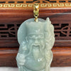 18K yellow Gold Type A Faint Green Jade Jadeite Tu Di Gong Earth God wealth Pendant - 30.0g 59.3 by 32.8 by 10.3mm - Huangs Jadeite and Jewelry Pte Ltd