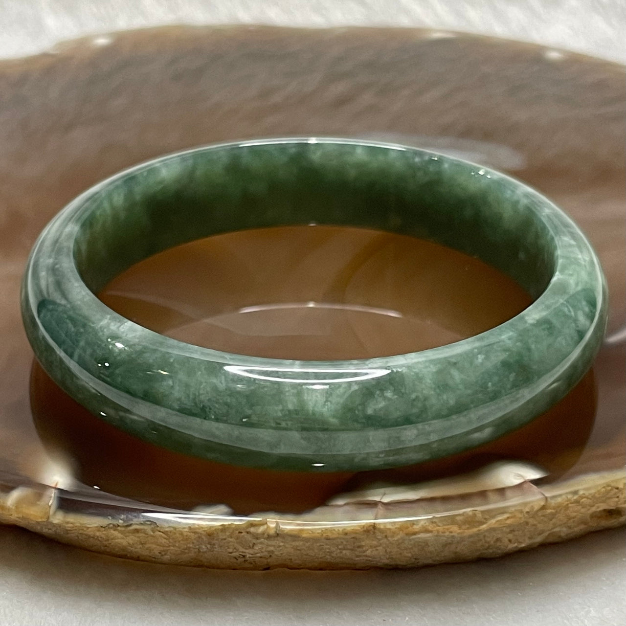 Type A Green Dou Qing Jade Jadeite Bangle - 41.57g Inner Diameter 54.7mm Thickness 12.1 by 6.6mm - Huangs Jadeite and Jewelry Pte Ltd