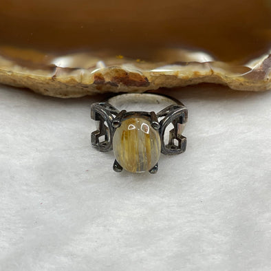 Natural Golden Rutilated Quartz 925 Silver Ring US 8 HK 17.5 6.11g 12.0 by 21.4 by 11.4mm - Huangs Jadeite and Jewelry Pte Ltd