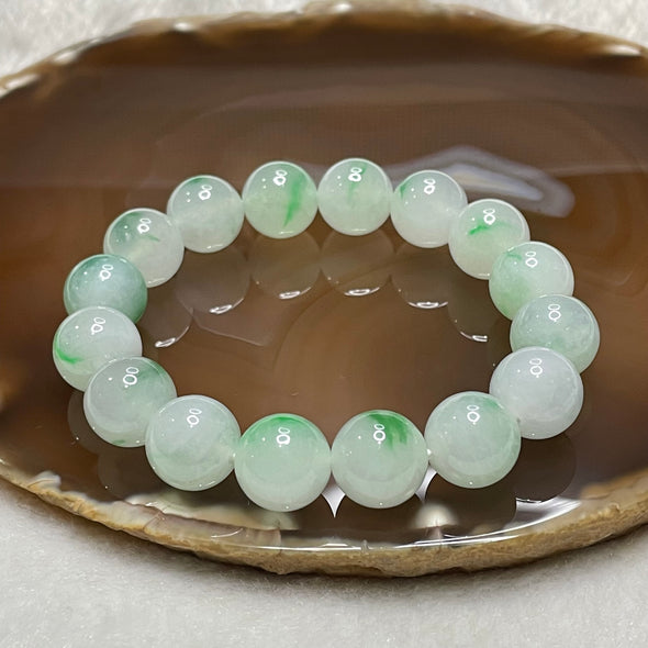 Type A Semi Icy Spicy Green Piao Hua Jade Jadeite Bracelet 49.45g 12.1mm/bead 16 beads - Huangs Jadeite and Jewelry Pte Ltd