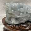 Type A Blueish Lavender Jade Jadeite Pixiu & Ruyi Display with Wooden Stand: Pixiu: 373.1g 93.1 by 43.1 by 43.7mm With Stand: 747.5g 215.4 by 111.5 by 99.6mm - Huangs Jadeite and Jewelry Pte Ltd