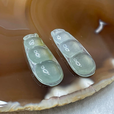 Type A Semi Icy Green & Yellow Jade Jadeite Pair of Peapods 3.69g 25.6 by 12.0 by 3.4mm - Huangs Jadeite and Jewelry Pte Ltd