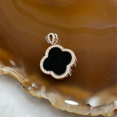 Type A Translucent Black Jade Jadeite Pendant 18k Rose gold & natural Diamonds 1.41g 21.5 by 15.5 by 2.2mm - Huangs Jadeite and Jewelry Pte Ltd