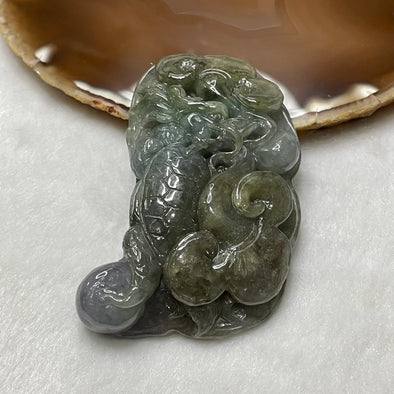 Type A Green, Lavender & Grey Jade Jadeite Dragon Tortoise 104.02g 77.8 by 43.8 by 15.8mm - Huangs Jadeite and Jewelry Pte Ltd