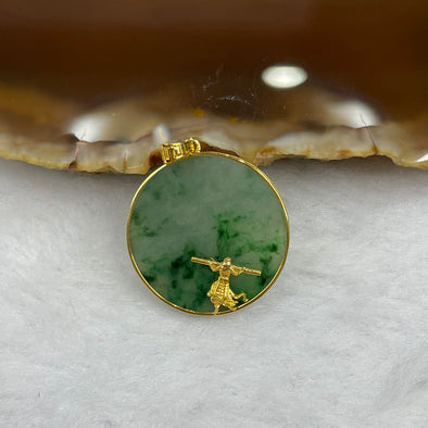 Type A Spicy Green Jadeite Wu Shi Pai Sun Wu Kong Pendant with 18k Gold Setting - 1.99g 19.8 by 19.8 by 2.0mm - Huangs Jadeite and Jewelry Pte Ltd