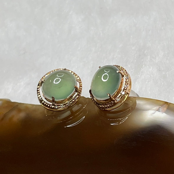 Type A Icy Green Jade Jadeite Earrings 18k Rose Gold 1.52g 9.2 by 7.9 by 6.0mm - Huangs Jadeite and Jewelry Pte Ltd
