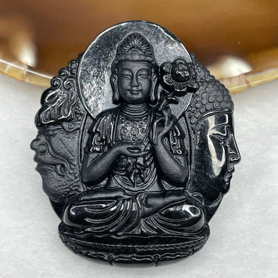 Type A Black Jade Jadeite Guan Yin Good and Evil Pendant 42.76g 50.2by 43.9 by 11.4mm - Huangs Jadeite and Jewelry Pte Ltd