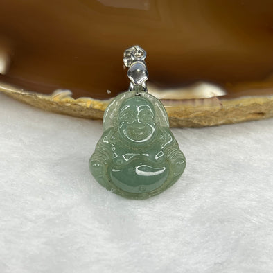 Type A Green Jade Jadeite Milo Buddha with 925 Silver Clasp - 4.20g 21.5 by 19.9 by 5.2 mm - Huangs Jadeite and Jewelry Pte Ltd