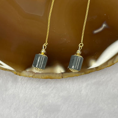 Type A Blueish Green Jade Jadeite Barrel Earrings - 2.80g 7.7 by 7.3 by 7.3mm - Huangs Jadeite and Jewelry Pte Ltd