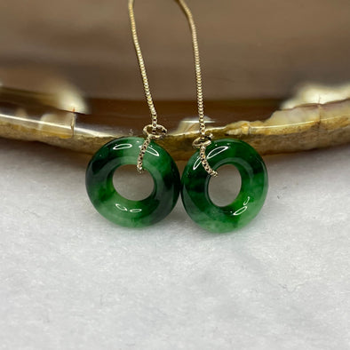 Type A Spicy Green Jade Jadeite Ping An Kou Pendant with 925 Silver Earrings - 2.42g 12.6 by 12.6 by 3.8mm - Huangs Jadeite and Jewelry Pte Ltd