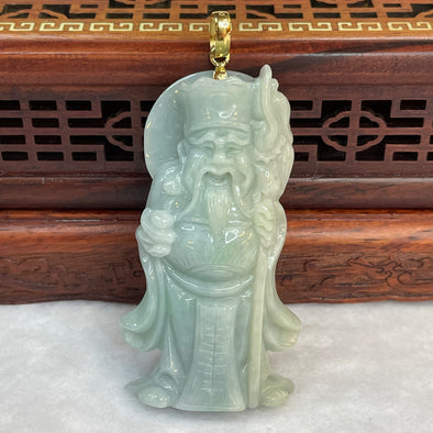 18K yellow Gold Type A Faint Green Jade Jadeite Tu Di Gong Earth God wealth Pendant - 30.0g 59.3 by 32.8 by 10.3mm - Huangs Jadeite and Jewelry Pte Ltd
