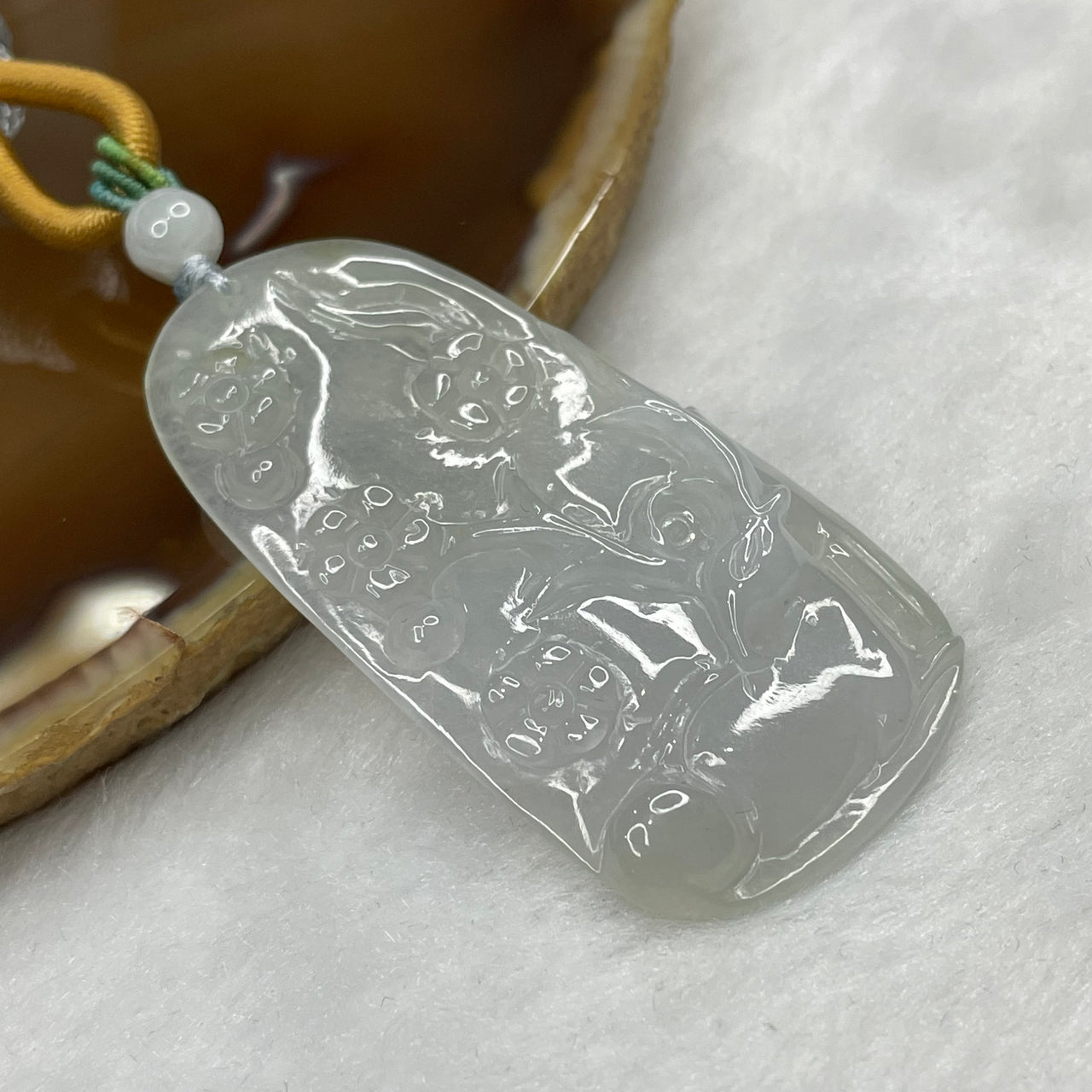 Type A Icy Lavender and Green Jade Jadeite Deer and Flower Pendant 14.3g 51 by 26.1 by 6.4 mm - Huangs Jadeite and Jewelry Pte Ltd