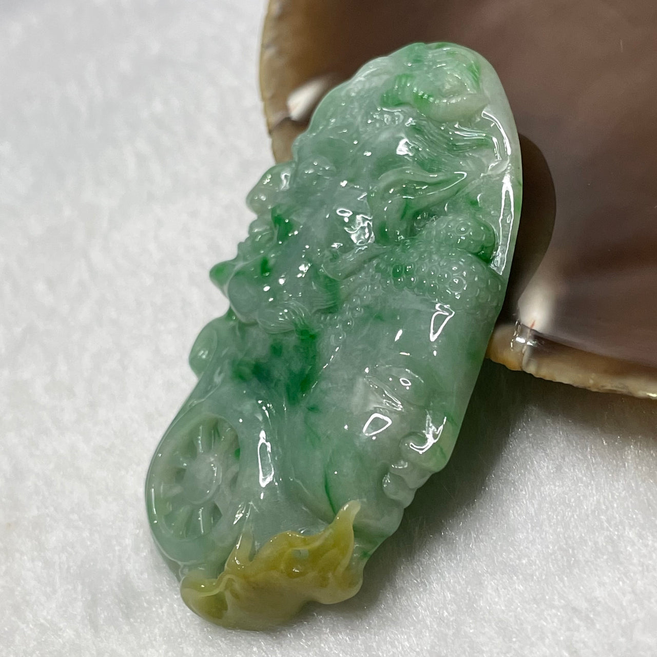 Type A Double Coloured Yellow & Green Piao Hua Good vs Evil 一念之间 Jade Jadeite  - 28.05g 61.8 by 39.5 by 7.2mm - Huangs Jadeite and Jewelry Pte Ltd