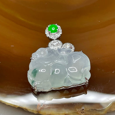 Type A Semi Icy Horse with ingot Jade Jadeite 18k White Gold & diamonds 4.11g 22.5 by 18.7 by 8.3mm - Huangs Jadeite and Jewelry Pte Ltd