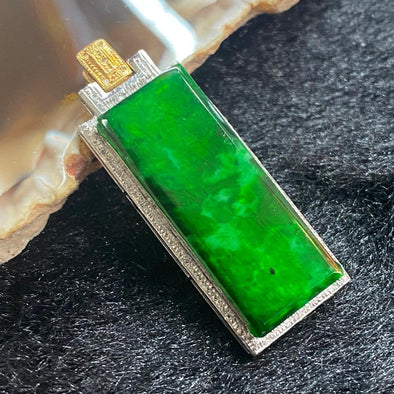 Type A Burmese Jade Jadeite 18k White Gold Pendant - 3.08g 34.1 by 12.7 by 5.3mm - Huangs Jadeite and Jewelry Pte Ltd