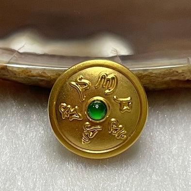 Type A Green Jade Jadeite 18K Gold Om Mani Padme Hum Coin - 0.49g 15.0 by 15.0 by 6.5mm - Huangs Jadeite and Jewelry Pte Ltd