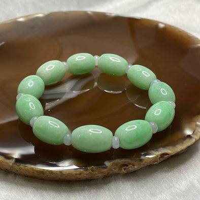 Type A Apple Green Jade Jadeite Barrels Bracelet 2.86g 15.1 by 11.7mm 11 pieces - Huangs Jadeite and Jewelry Pte Ltd