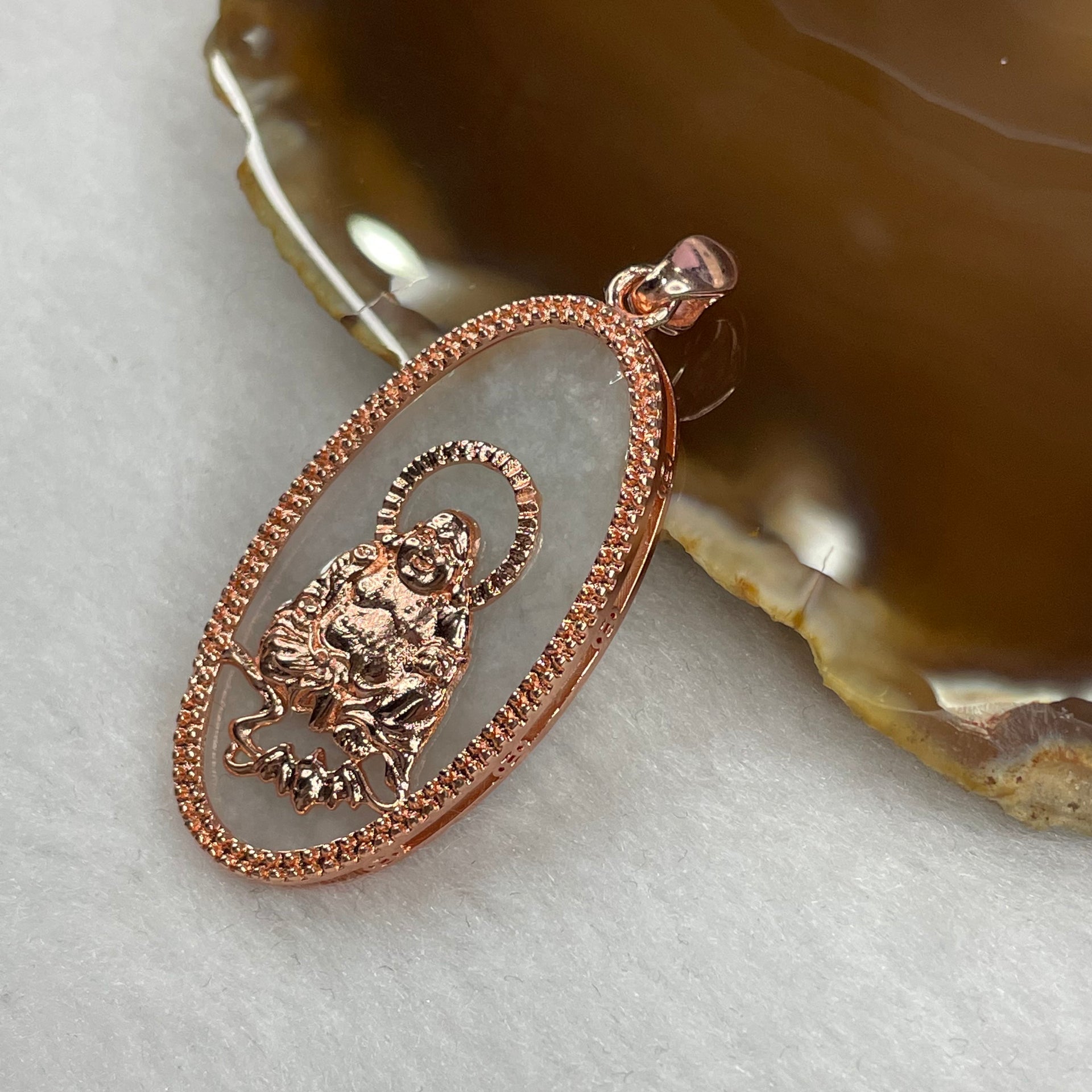 Type A Faint Green Jade Jadeite Milo Laughing Buddha with 925 Silver Pendant - 8.7g 39.8 by 22.0 by 3.9mm - Huangs Jadeite and Jewelry Pte Ltd