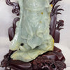 Type A Green with Yellow Spots Jade Jadeite Standing Guan Gong 义薄云天 旗开得胜 with Wooden Stand and Victory Flag - 2.56kg Dimensions with Stand: 45 by 23 by 17cm Jade Dimensions: 27 by 14 by 8cm - Huangs Jadeite and Jewelry Pte Ltd