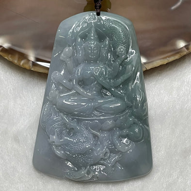 Type A Semi Icy Lavender & Green Jade Jadeite Thousand Hand Guan Yin & Dragon Necklace - 63.2g 72.0 by 48.9 by 8.5mm - Huangs Jadeite and Jewelry Pte Ltd