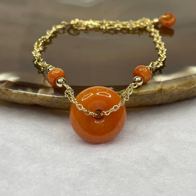 Type A Red Jade Jadeite Ping An Kou with 14K Gold Filled Bracelet - 6.64g 16.3 by 16.3 by 7.1 mm - Huangs Jadeite and Jewelry Pte Ltd