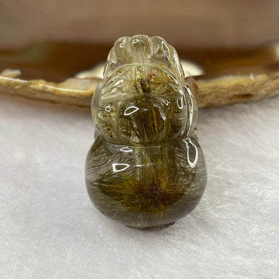 Natural Golden Rutilated Quartz Pixiu Charm for Wealth and Protection - 13.45g 31.3 by 20.0 by 13.9mm - Huangs Jadeite and Jewelry Pte Ltd