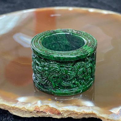 1281 Type A Burmese Jade Jadeite Dragon Thumb Ring - US size 12.5 HK size 28.5 - Huangs Jadeite and Jewelry Pte Ltd