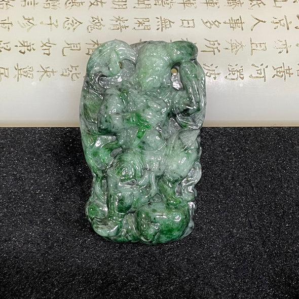 Type A Spicy Green Thunder God 雷公 Jade Jadeite Pendant - 81.57g 71.2 by 44.5 by 15.3mm - Huangs Jadeite and Jewelry Pte Ltd