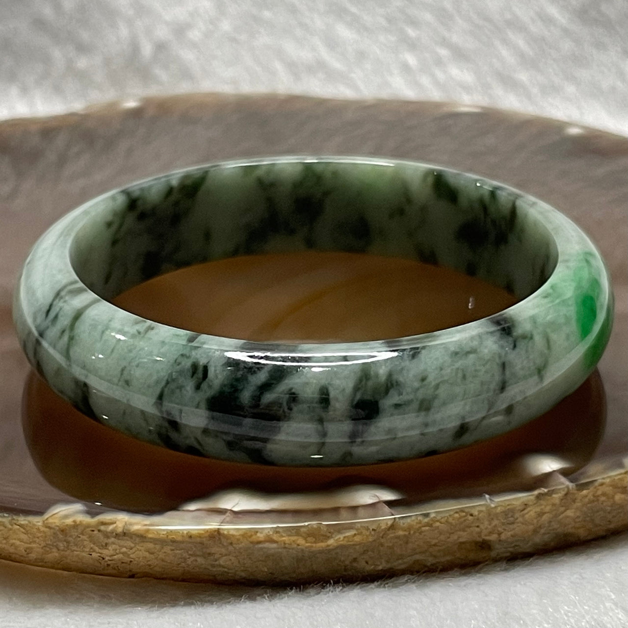 Type A Oily Green & Light Green Jade Jadeite Bangle - 53.18g Inner Diameter 58.3mm Thickness 13.8 by 7.1mm - Huangs Jadeite and Jewelry Pte Ltd