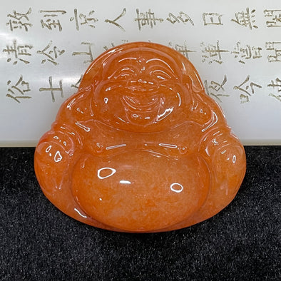 Type A Icy Red Jade Jadeite Milo Buddha Pendant - 40.43g 48.6 by 53.7 by 11.9mm - Huangs Jadeite and Jewelry Pte Ltd