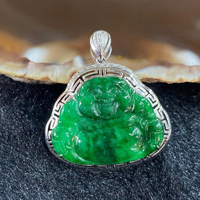 Type A Burmese Jade Jadeite 18k white gold Milo laughing Buddha - 3.74g 29.2 by 26.4 by 5.9mm - Huangs Jadeite and Jewelry Pte Ltd