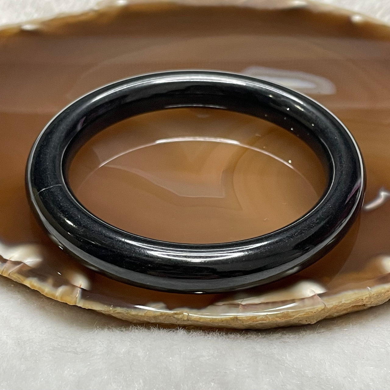 Type A Black Jade Jadeite Round Bangle 56.49g Inner Diameter: 49.5mm Thickness: 9.9 by 9.7mm - Huangs Jadeite and Jewelry Pte Ltd