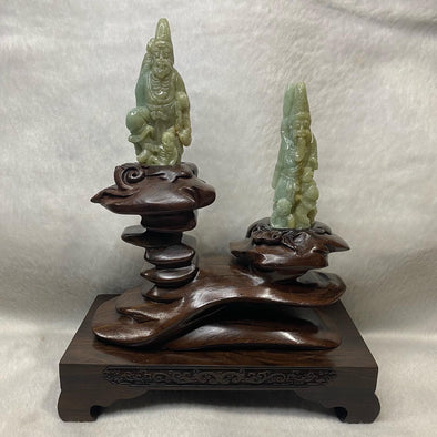 Type A Yellow Green Jadeite Hei Bai Wu Chang Display with wooden stand total 581.4g 190.9 by 110.2 by 195.0mm - Huangs Jadeite and Jewelry Pte Ltd