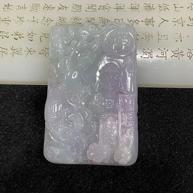 Type A Icy Lavender & Green Buddha 普度众生 Jade Jadeite - 116.93g 78.5 by 51.8 by 12.7mm - Huangs Jadeite and Jewelry Pte Ltd