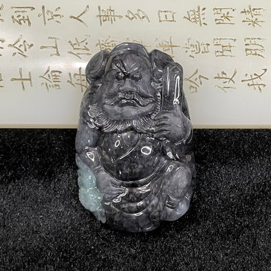 Type A Black & Gray Jade Jadeite Zhong Kui 钟馗 Pendant - 50.28g 53.6 by 34.9 by 12.4mm - Huangs Jadeite and Jewelry Pte Ltd